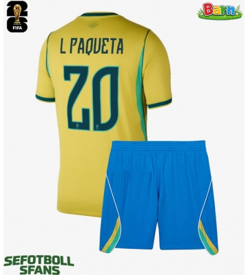 Brasilien Lucas Paqueta #20 Hemmaställ Barn VM 2026 Kortärmad (+ Korta byxor)